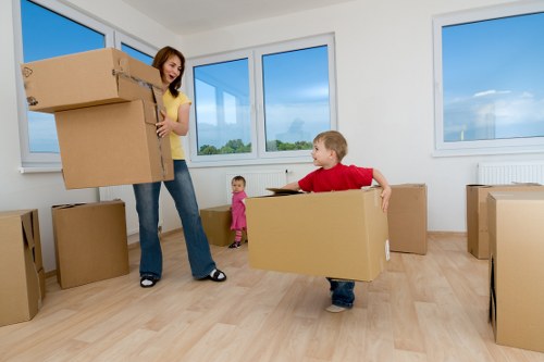 Moving truck near Kidbrooke apartment buildings and estates