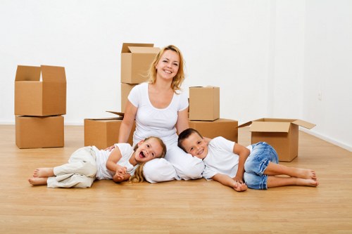 Office furniture and boxes prepared for a local Kidbrooke business move